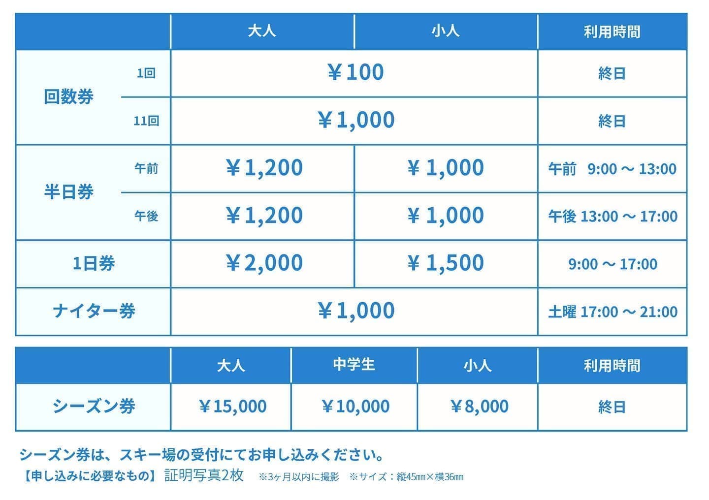 リフト料金表